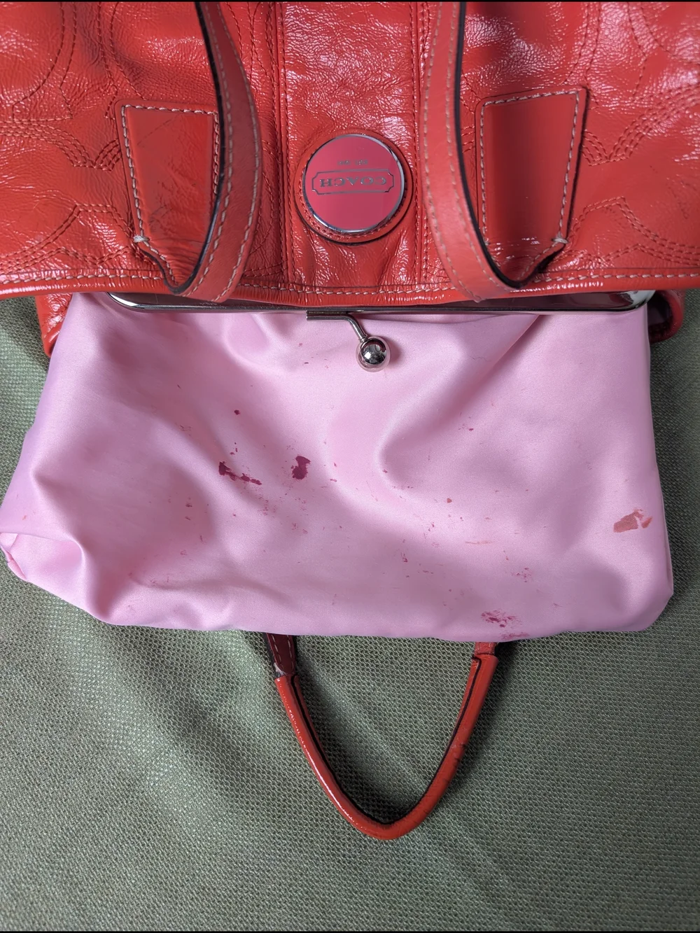 Coach Coral Leather Satchel with Signature Stitching